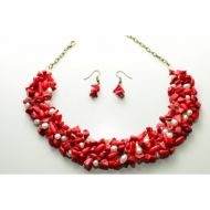 Set bijuterii unicat din coral si perle - Red Dream of Asia