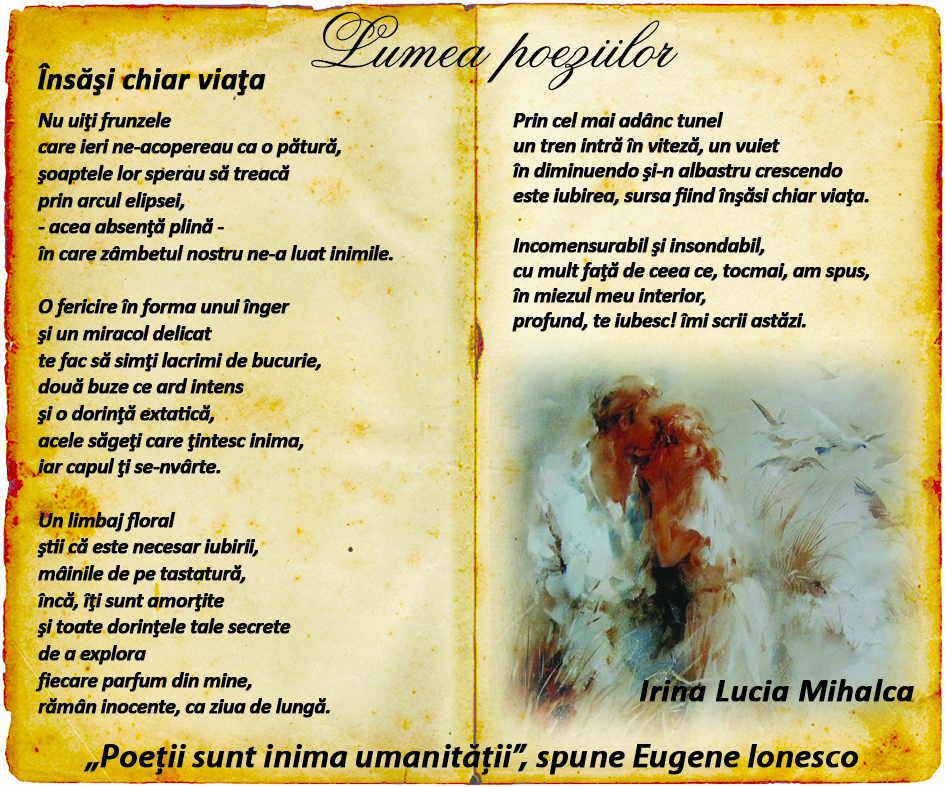 Irina Lucia Mihalca, insasi chiar viata, lumea poeziilor, poeti contemporani, poeti clasici, versuri, poezii