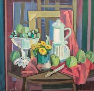 Pictura zilei „Natură statică cu flori şi fructe” de Spiru Chintilă