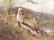 Pictura zilei „Ţărăncuţă stând în iarbă” de Nicolae Grigorescu  