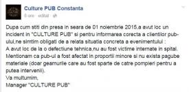 Despre incendiul de aseară din Culture Pub Managerul pub-ului - „Nu au fost victime internate în spital. Nu există pagube materiale“