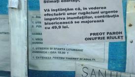 ”În vederea efectuării unor rugăciuni urgente împotriva inundațiilor, contribuția bisericească se majorează!” 