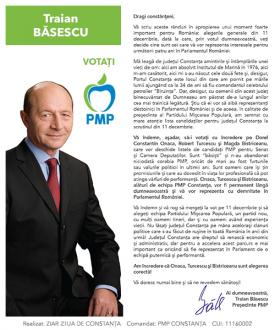 Onaca, Turcescu, Bistriceanu, candidaţii PMP recomandaţi de Traian Băsescu