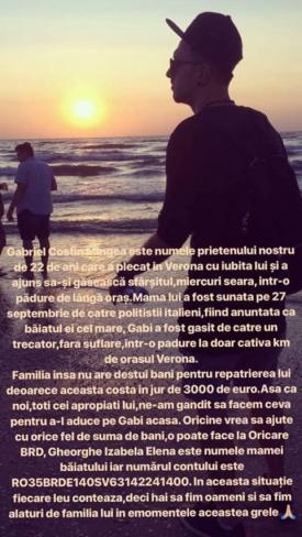 Apel umanitar Prietenii caută soluții pentru aducerea trupului unui tânăr, din Constanța, găsit mort aproape de Verona. Avea doar 22 de ani