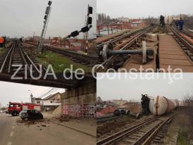 Alertă! Pericol de explozie la Constanţa! Un tren cu vagoane cisternă a deraiat  în zona podului de la IPMC!  (galerie foto + video)                    
