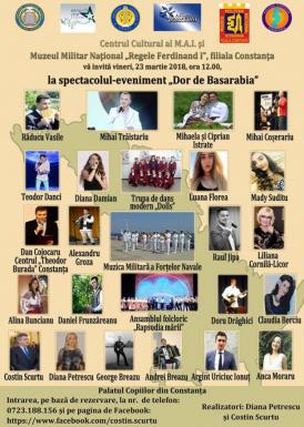 Spectacol-eveniment intitulat „Dor de Basarabia”, la Palatul Copiilor Constanța