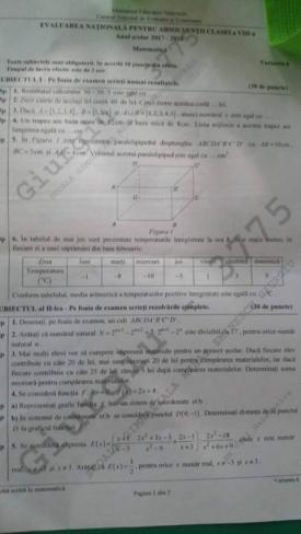 Subiecte Evaluare Naţională, proba de Matematică