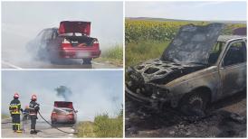 Imagini de la eveniment. O mașină dotată cu GPL a luat foc, în mers! Intervin pompierii din Tulcea (galerie foto+video)  