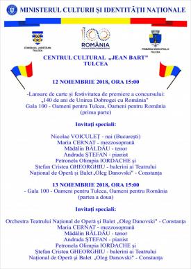 Gala 100 – Oameni pentru Tulcea, Oameni pentru România, 12-13 noiembrie, la Teatrul Jean Bart