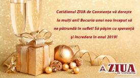 Cotidianul ZIUA de Constanţa vă doreşte la mulţi ani! Bucuria unui nou început să ne pătrundă în suflet! Să păşim cu speranţă şi încredere în anul 2019! 