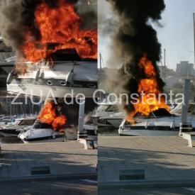 Explozie urmată de incendiu la un iaht, în portul Tomis. Focul s-a extins (galerie foto + video)            