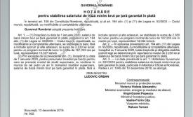 A fost publicată Hotărârea Guvernului României privind stabilirea salariului minim brut garantat în plată 
