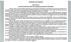 Textul integral al Decretului prezidenţial privind instituirea stării de urgență pe teritoriul României. Ce prevede actul normativ