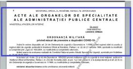    A fost publicată în Monitorul Oficial Ordonanţa militară nr. 4 privind măsuri de prevenirea răspândirii COVID-19. Text integral 