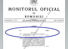  A fost publicat în Monitor Decretul nr. 240/2020 privind prelungirea stării de urgență pe teritoriul României. Text integral (document) 