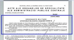 A fost publicată în Monitorul Oficial Ordonanța militară nr. 10 privind măsuri de prevenire a răspândirii COVID-19. Text integral  