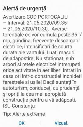 RO-Alert Au sunat alertele pe telefoanele constănțenilor. „Luați măsuri de adăpostire”. Cod portocaliu în județul Constanța