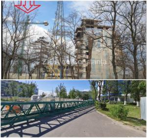 Mamaia. Imagini cu o macara, pe un șantier de construcții, înainte de a fi culcată la pământ de furtuna violentă, de ieri, și după   